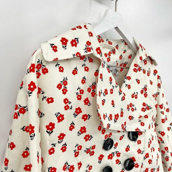 Self-Portrait Ditsy Floral Canvas Cream Red Oversized Crop Jacket Womens US XS - Picture 3 of 12